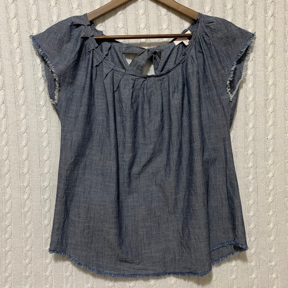 LC Lauren Conrad Denim Cap Sleeve Top Women’s Size S Tie Back Western